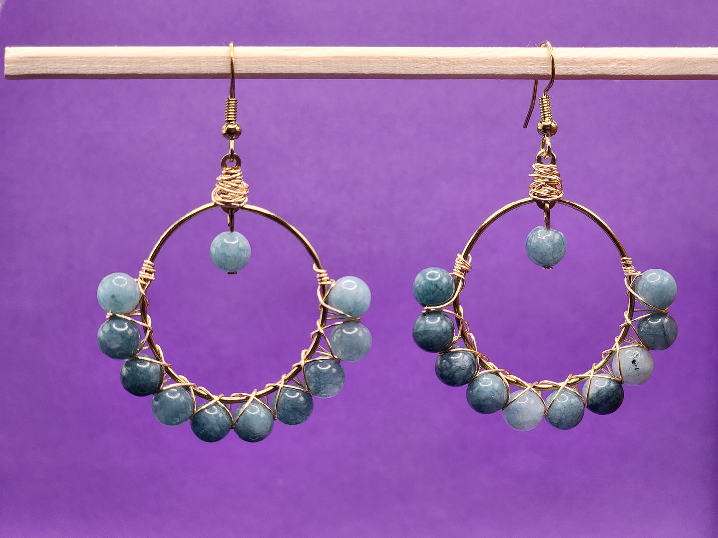 Blue Chalcedony Wrapped Hoop Earrings