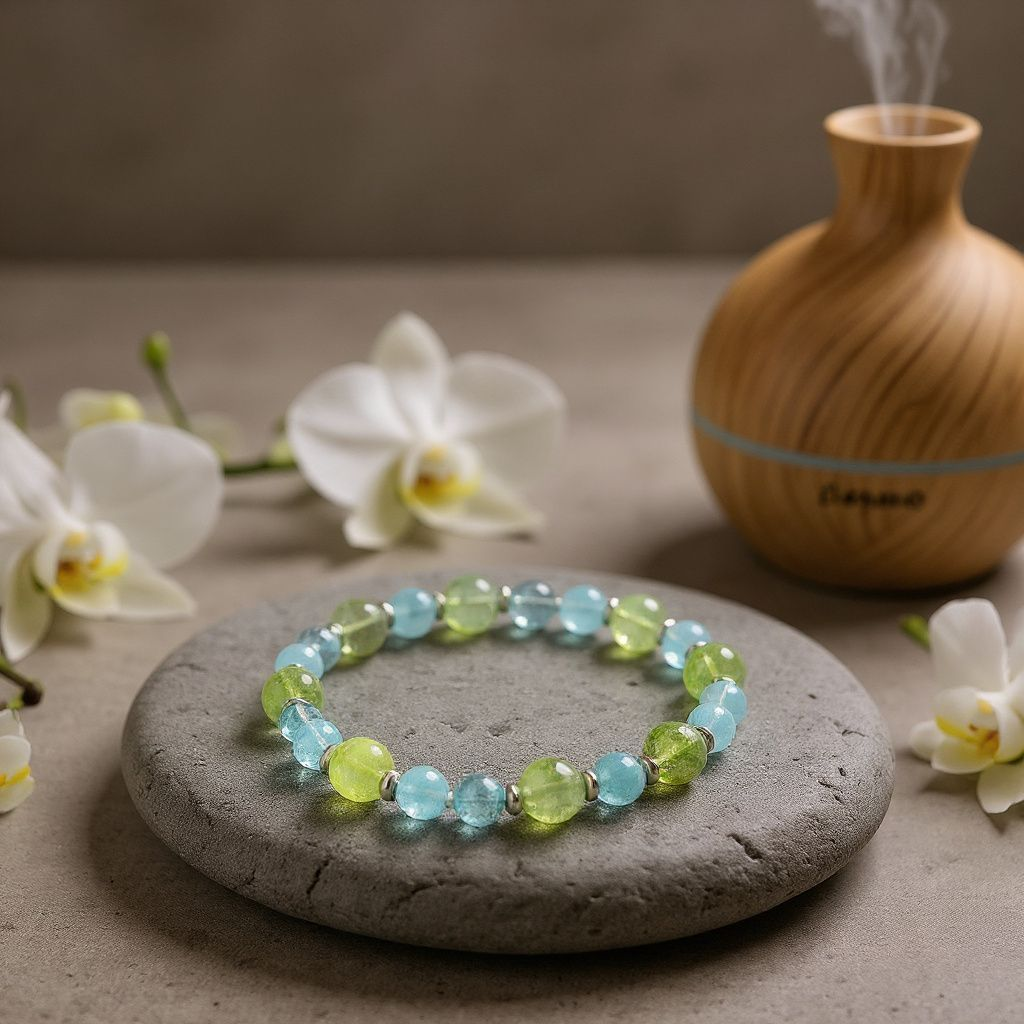 “Meadow Sky” – Peridot & Blue Chalcedony Bracelet