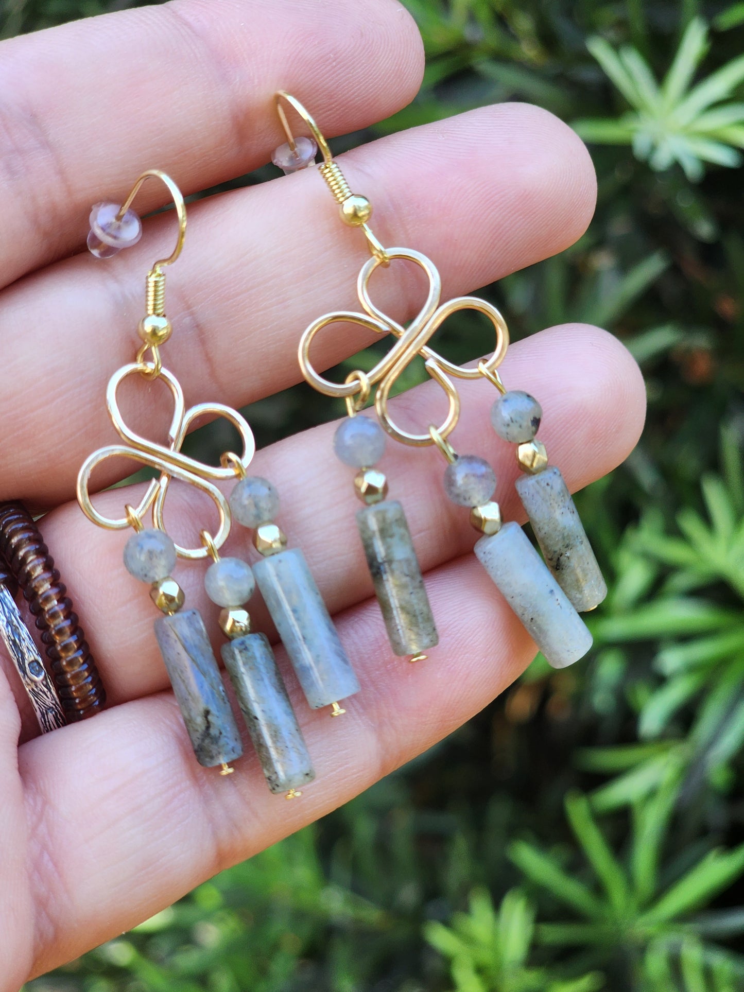 Labradorite Clover Dangle Earrings