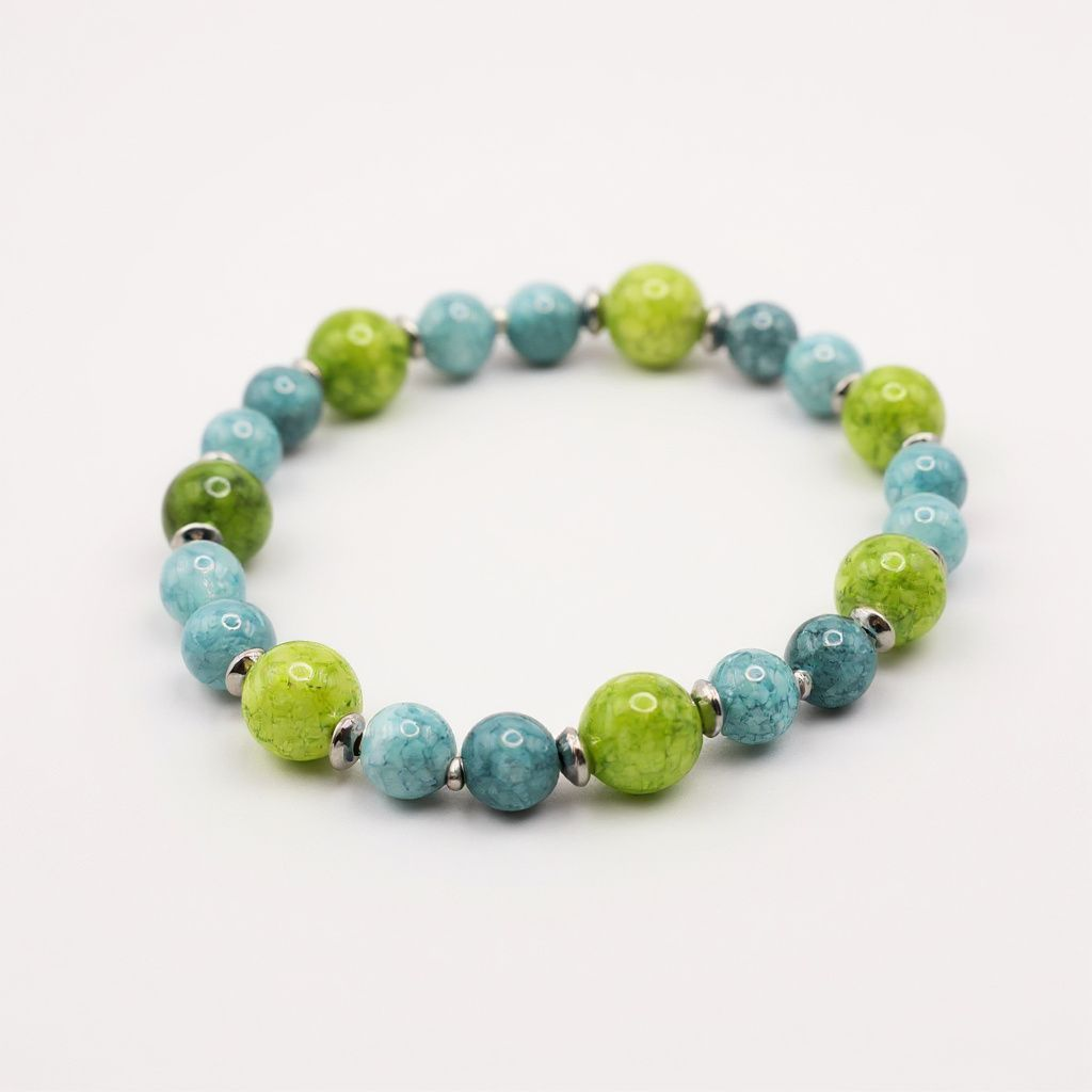 “Meadow Sky” – Peridot & Blue Chalcedony Bracelet