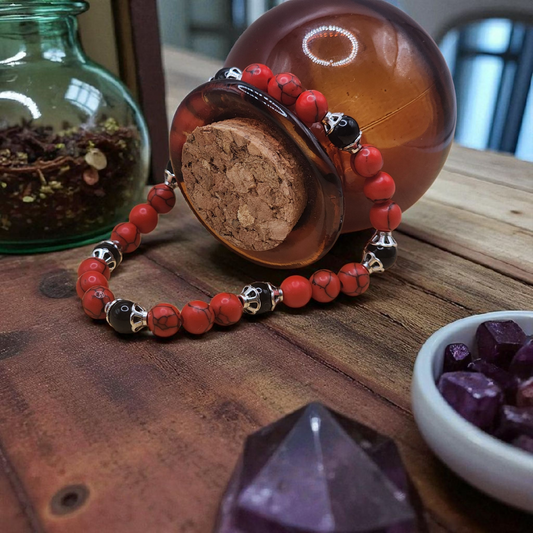 "Resolve" – Red Howlite & Obsidian Bracelet