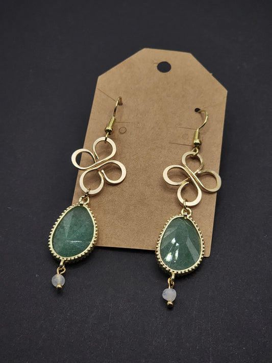Aventurine & Moonstone Clover Drop Earrings