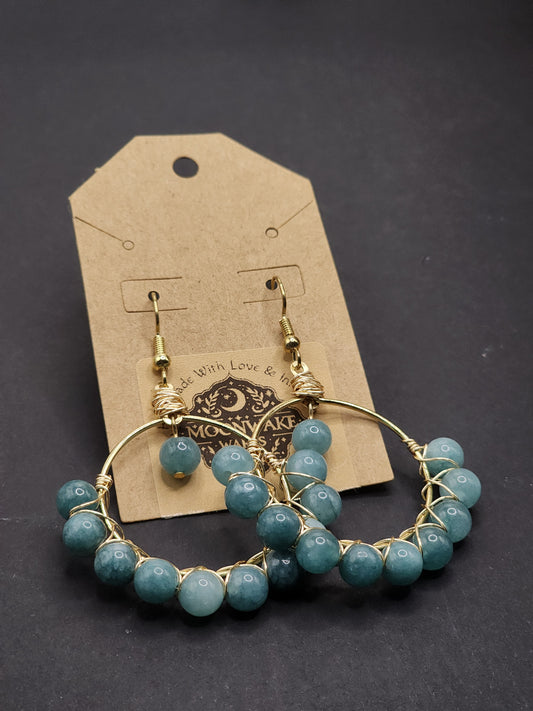 Blue Chalcedony Wrapped Hoop Earrings