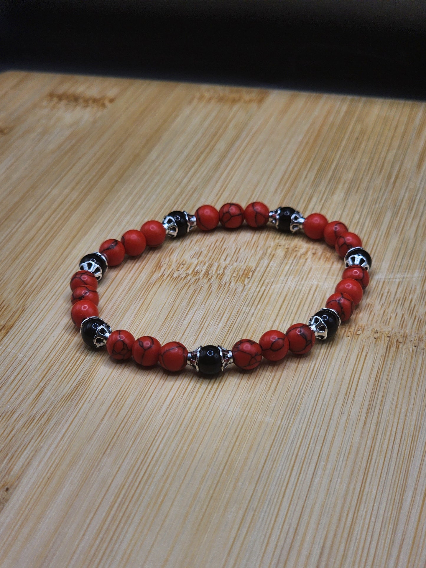 "Resolve" – Red Howlite & Obsidian Bracelet