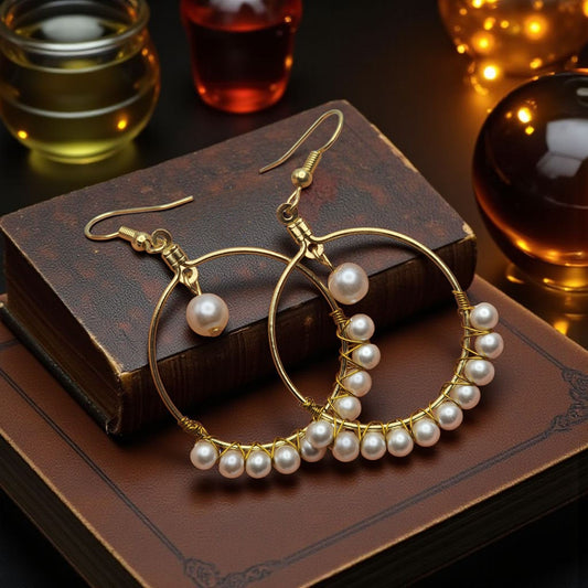 Synthetic Pearl Hoop Earrings