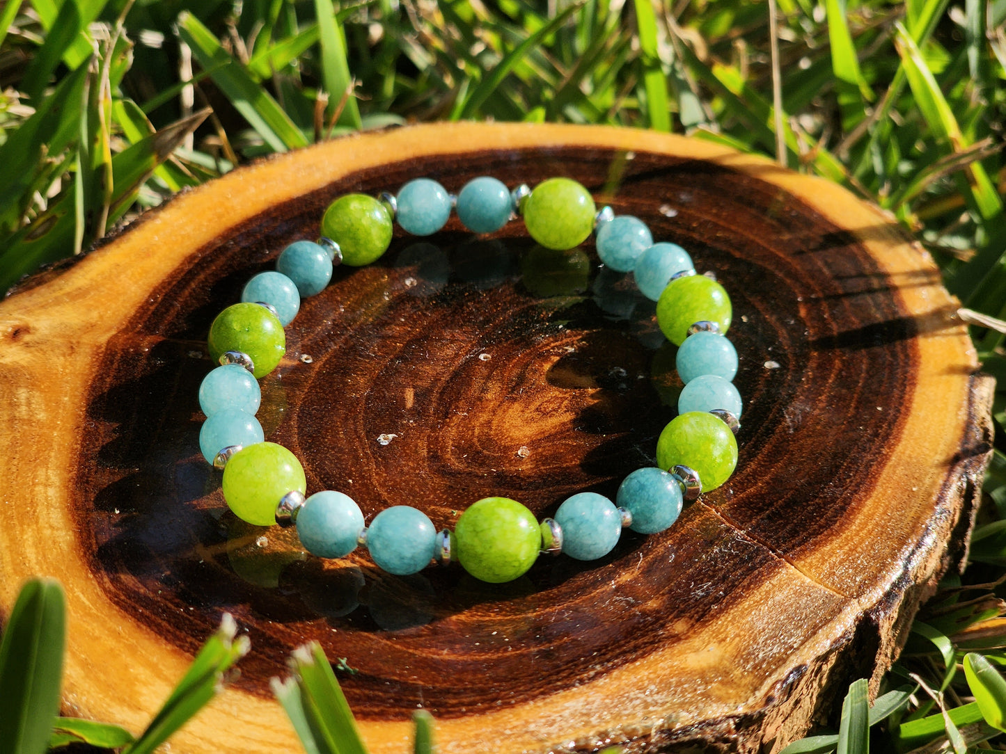 “Meadow Sky” – Peridot & Blue Chalcedony Bracelet