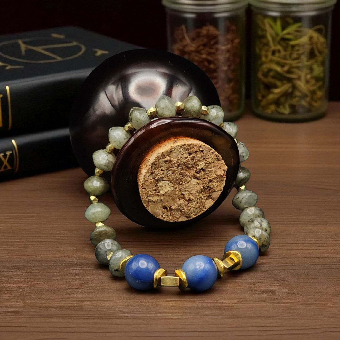 "Storm Horizon" – Labradorite & Blue Agate Bracelet