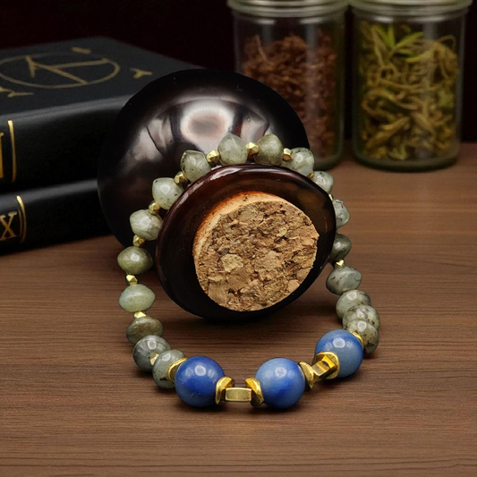 "Storm Horizon" – Labradorite & Blue Agate Bracelet