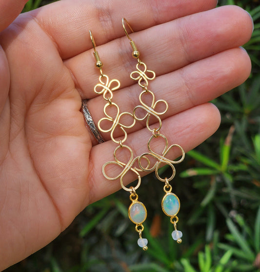Genuine Opal & Moonstone Earrings