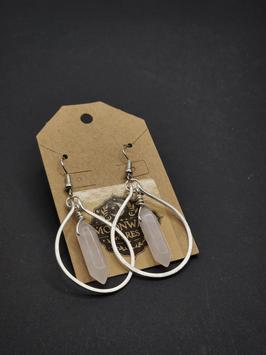 Rose Quartz Hammered Hoop Earrings