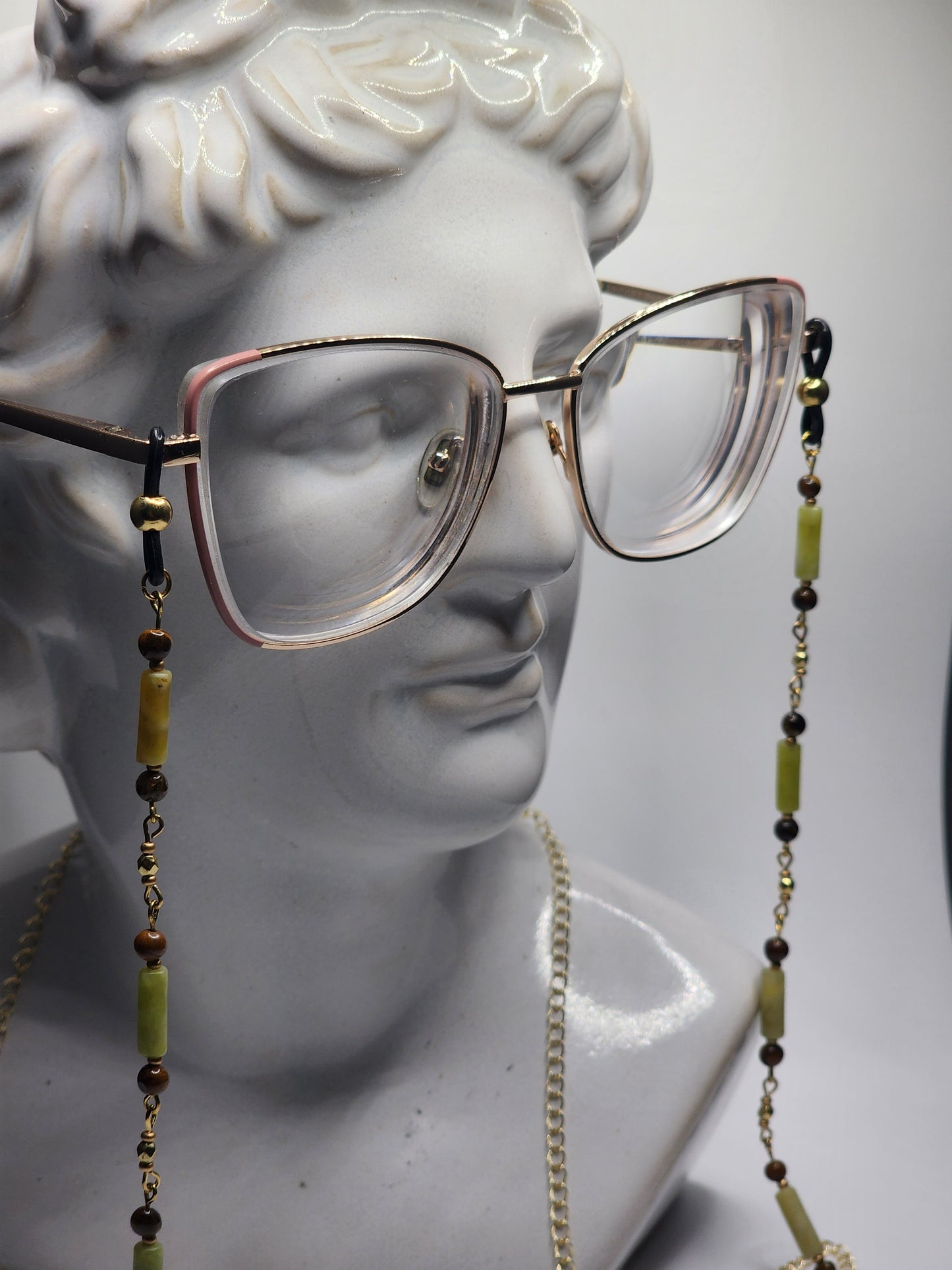 Tigers Eye & Jade Eyeglass Chain