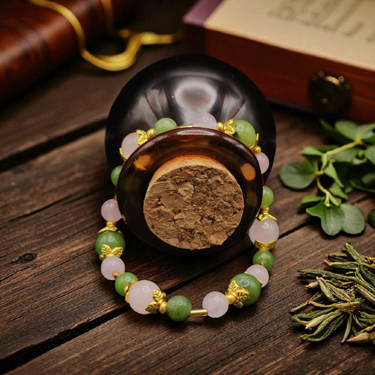"Heart’s Grounding" – Rose Quartz & Jade Bracelet