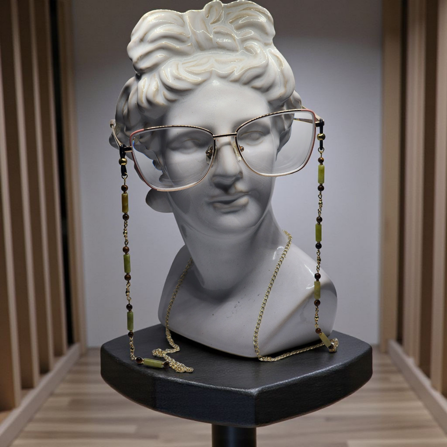 Tigers Eye & Jade Eyeglass Chain