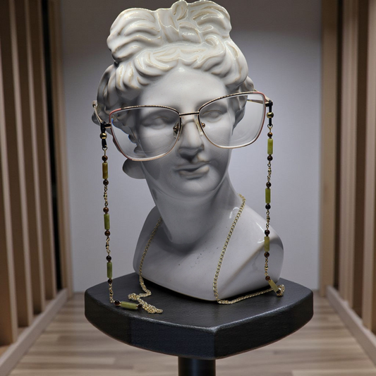 Tigers Eye & Jade Eyeglass Chain