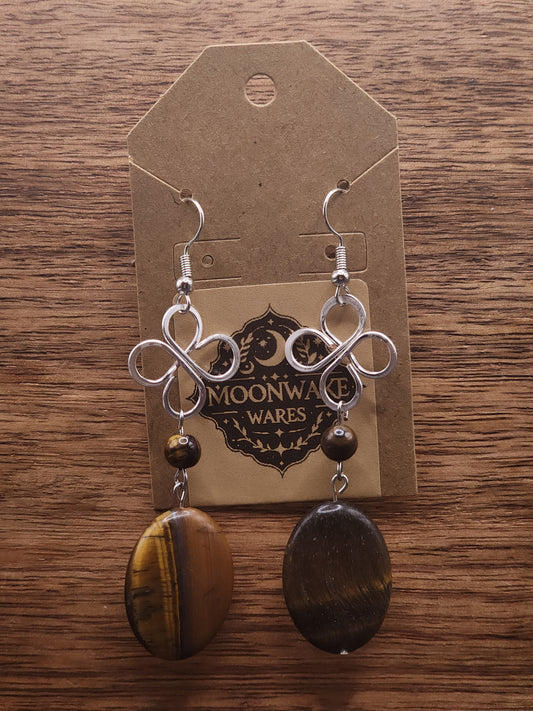 Tigers Eye Clover Dangle Earrings
