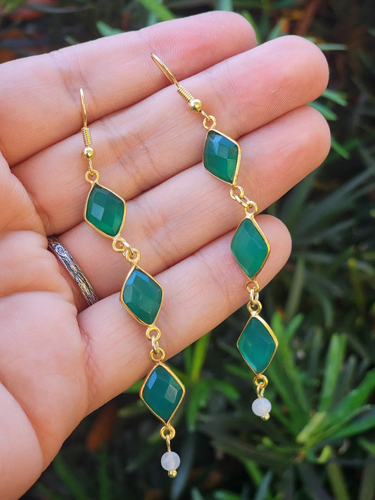 Green Onyx & Moonstone Earrings