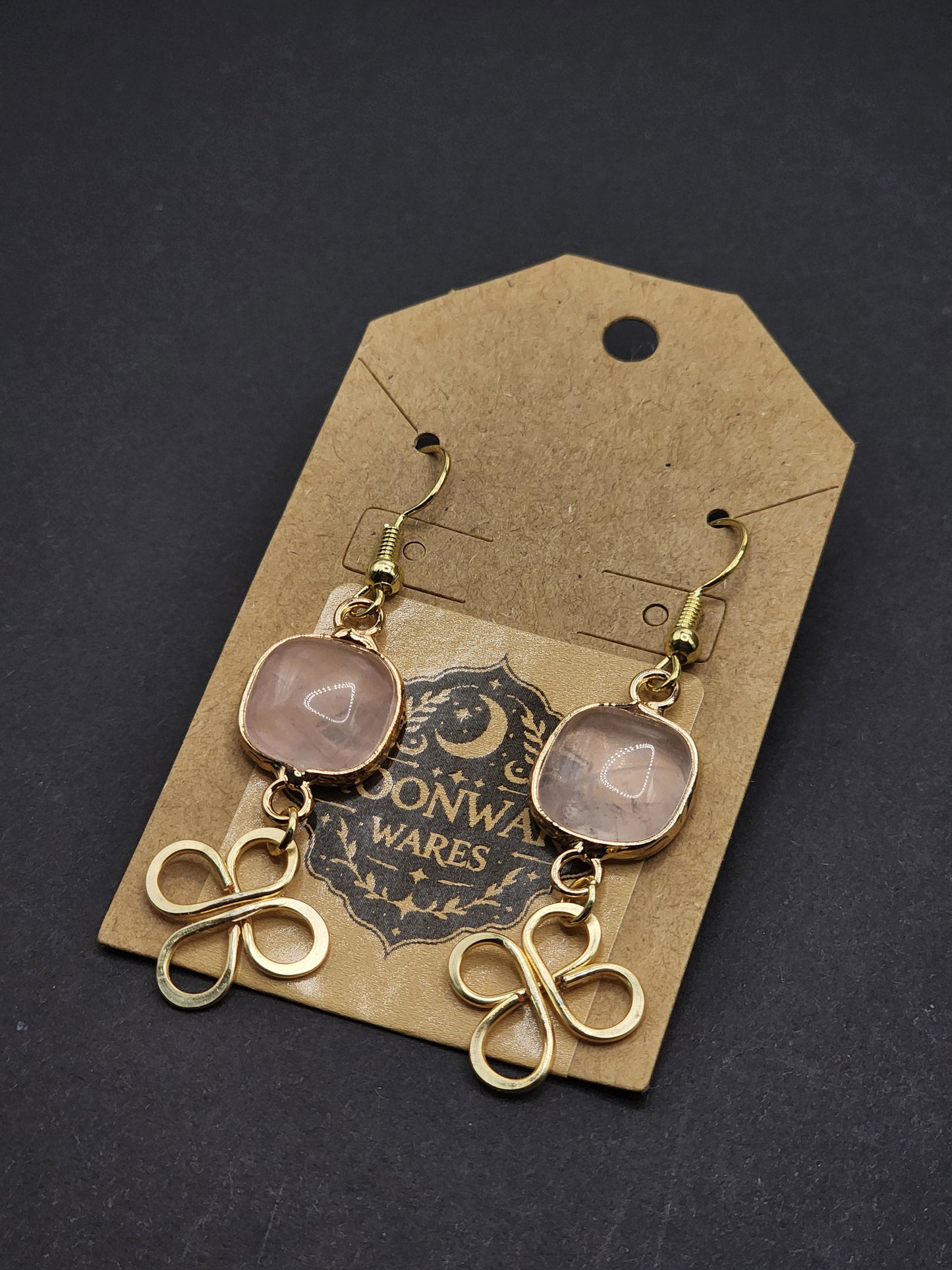 Rose Quartz Clover Earrings