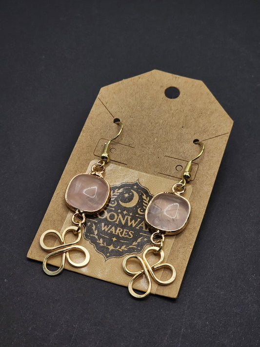 Rose Quartz Clover Earrings