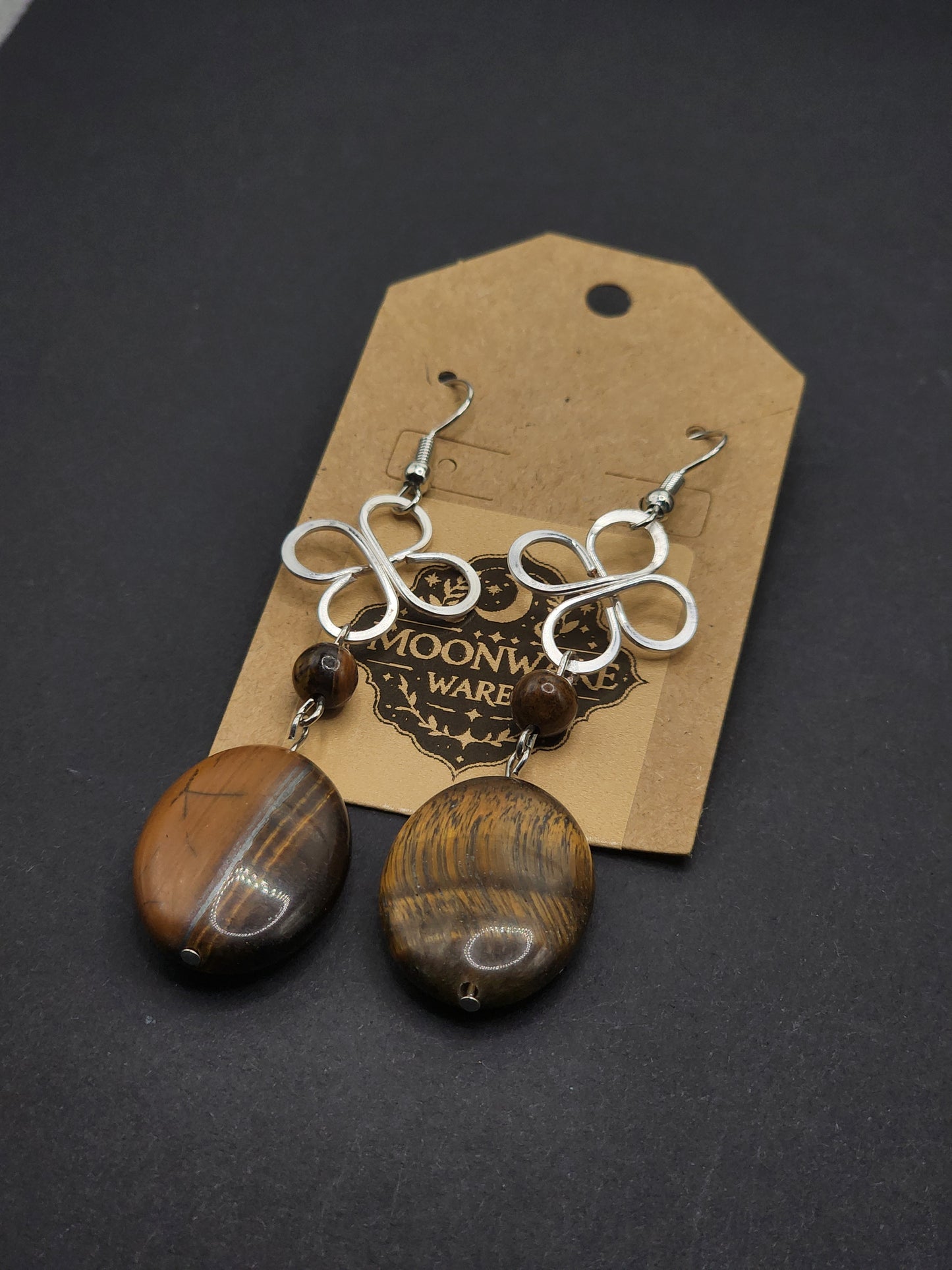 Tigers Eye Clover Dangle Earrings